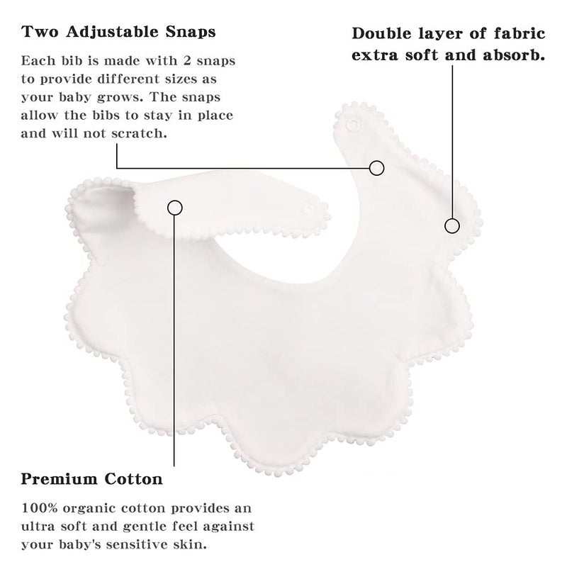 JANGANNSA 3 PCS White Flower Baby Bibs Infant Burp Clothes for Baby Girls Saliva Towel Cotton Infant Toddler Girls Bibs (3PCS-White) - Image 4